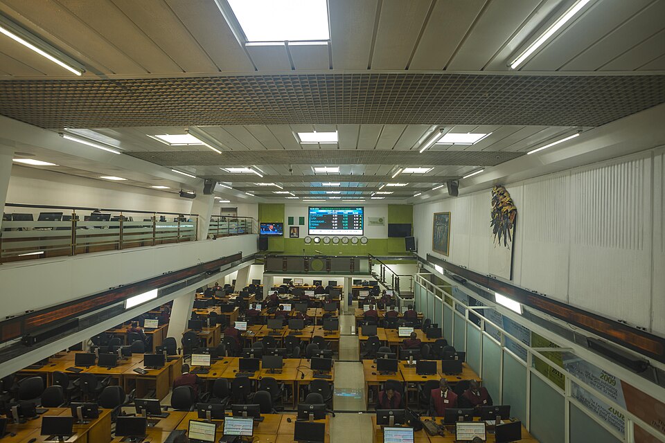 Nigerian stock-exchange trading floor — September 2018 archive Trading desks and market display in a Nigerian stock-exchange hall